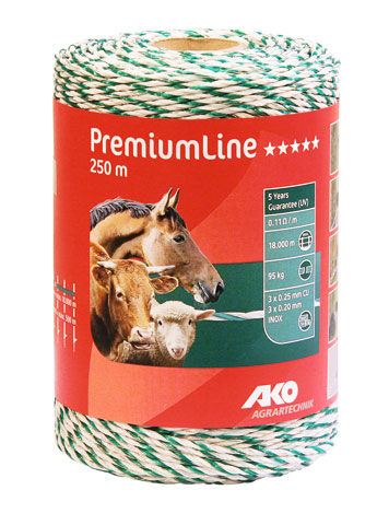 Afbeeldingen van AKO PremiumLine schrikdraad wit/groen 3RVS/3koper, 250m