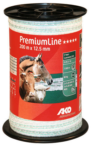 Afbeeldingen van AKO PremiumLine schriklint wit/groen 12.5mm-200m