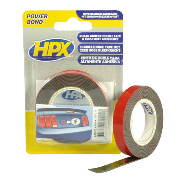 Afbeeldingen van Dubbelzijdig acryl tape HSA Powerbond antraciet 12mm x 2m.