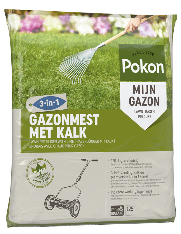 Afbeeldingen van Pokon Gazonmest met Kalk 3-in-1 voor 125m2 = 8.4kg
