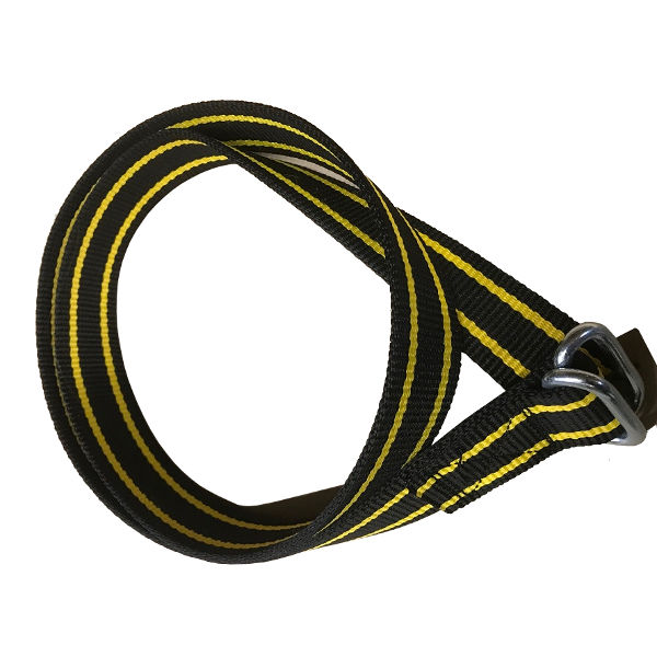 Afbeeldingen van Riem nylon knelgesp 130cm, zwart / gele strepen