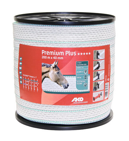 Afbeeldingen van AKO Premium Plus schriklint wit/groen 4cm-200m