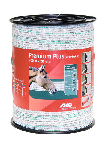 Afbeeldingen van AKO Premium Plus schriklint wit/groen 2cm-200m