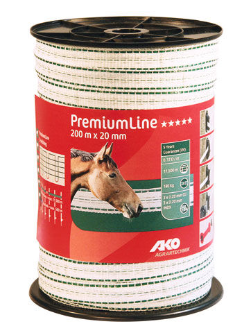 Afbeeldingen van AKO PremiumLine schriklint wit/groen 2cm-200m