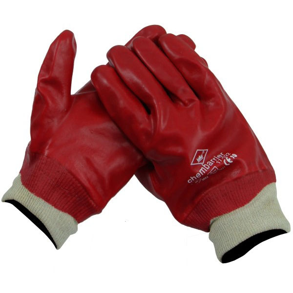 Afbeeldingen van Handschoen PVC rood tricotboord gesloten rug