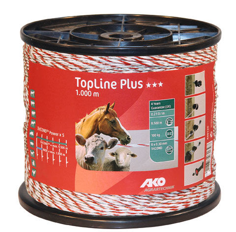 Afbeeldingen van AKO TopLine Plus schrikdraad  wit/rood 9x0.30 TriCOND, 1000m