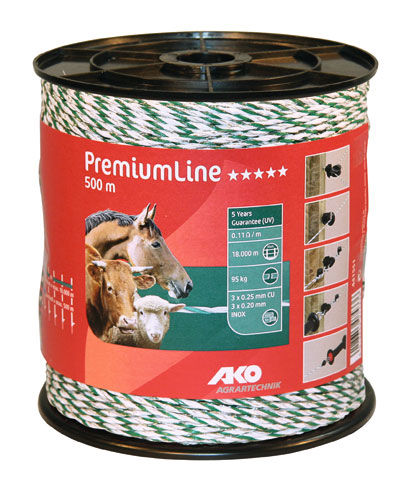 Afbeeldingen van AKO PremiumLine schrikdraad wit/groen 3RVS/3koper, 500m
