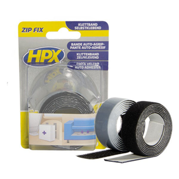 Afbeeldingen van Zip Fix klittenband zwart 2x 20mm x 1m