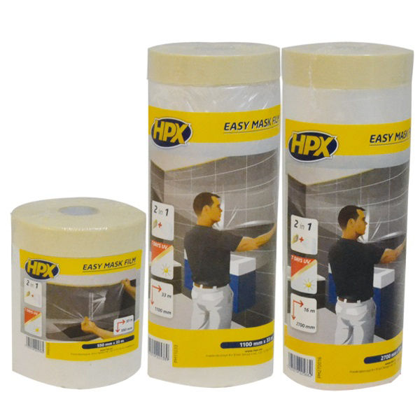 Afbeeldingen van Afdekfolie met afplakband Easy mask film crêpe 270cm x 16m.