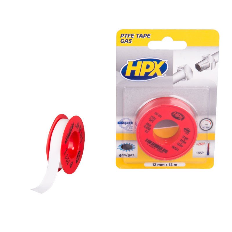 Afbeeldingen van Afdichtingstape -GAS- (blister), wit 12mm x 12m. (EN 751-3)