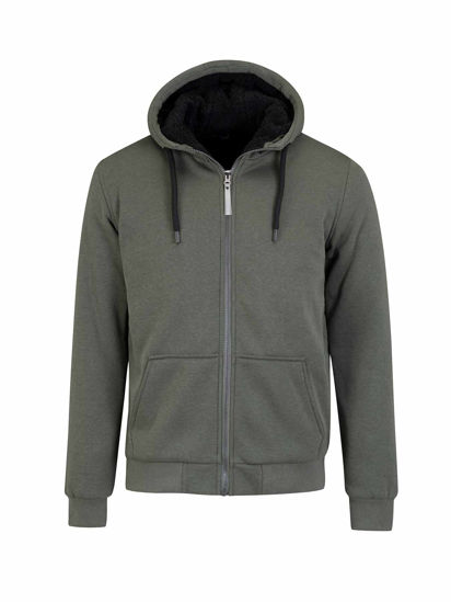 Afbeeldingen van Sweatvest Kenny, Teddy gevoerd, Hoody, Olijfgroen. mt 4XL