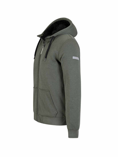 Afbeeldingen van Sweatvest Kenny, Teddy gevoerd, Hoody, Olijfgroen. mt 4XL
