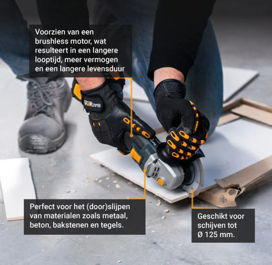 Afbeeldingen van Maxxpack 18V accu haakseslijper 125mm Brushles(body) Batavia