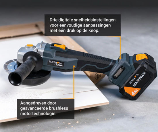 Afbeeldingen van Maxxpack 18V accu haakseslijper 125mm Brushles(body) Batavia