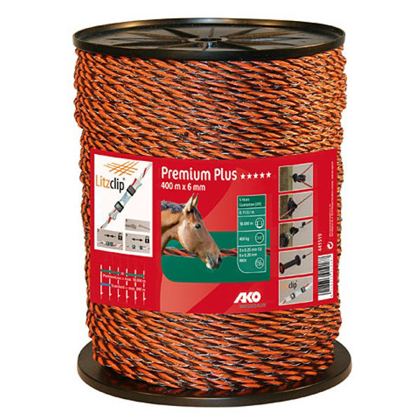 Afbeeldingen van AKO Premium Plus schrikkoord bruin/oranje 6.5mm-400m