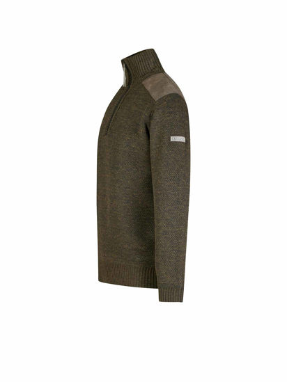Afbeeldingen van Pullover, Liam, gebreid, winter gevoerd, olijfgroen. mt L