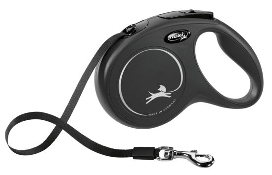 Afbeeldingen van FLEXI Rollijn NEW Classic band zwart M/5 meter tot 25kg.