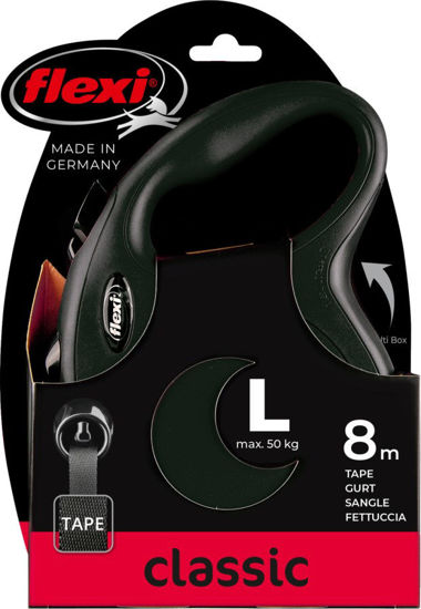 Afbeeldingen van FLEXI Rollijn NEW Classic band zwart L/8 meter tot 50kg.