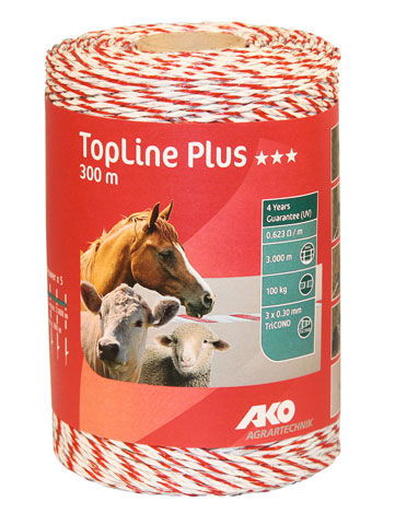 Afbeeldingen van AKO TopLine Plus schrikdraad  wit/rood 3x0.30 TriCOND, 300m