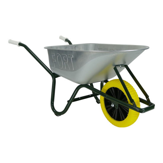 Afbeeldingen van Kruiwagen Fort, 80L, verz. bak, gel.ond. +NooitMeerLek wiel