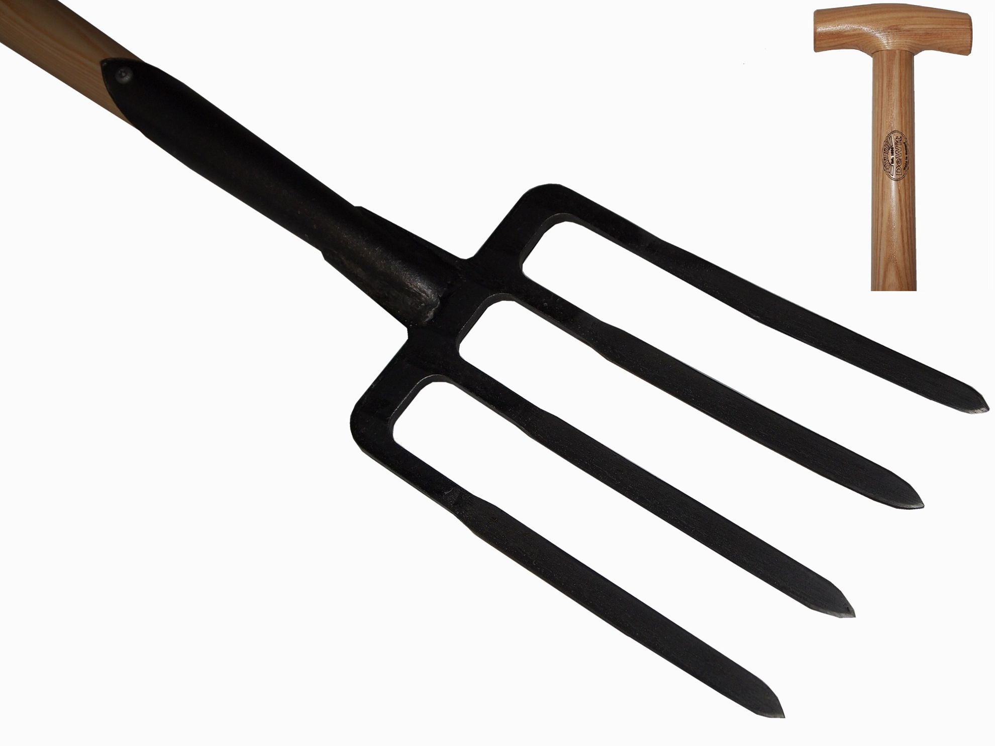 Afbeeldingen van Spitvork 4 tands gesm.veer, essen steel 90cm *deWit*