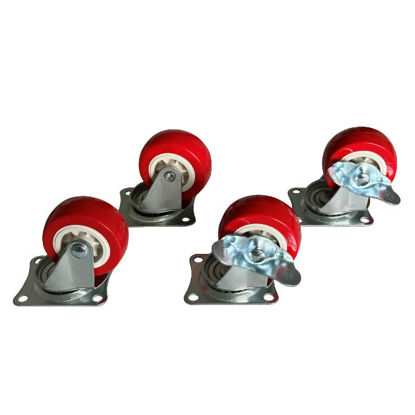 Afbeeldingen van Zwenkwielen set (2x zwenk + 2x zwenk met rem) rood, 50mm