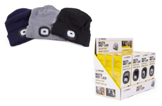 Afbeeldingen van Commandomuts gebreid UNI kleur met LED lamp