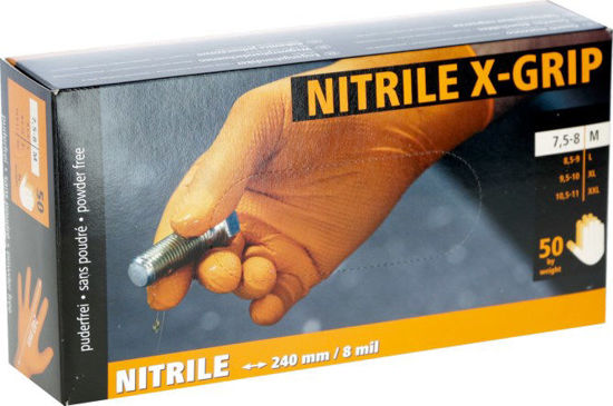 Afbeeldingen van Nitril handschoenen X-Grip oranje 50 st. 240 mm