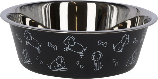 Afbeeldingen van Voederbak RVS zwart met motief 4000ml