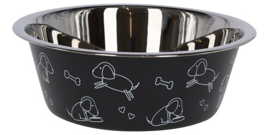 Afbeeldingen van Voederbak RVS zwart met motief 2800ml