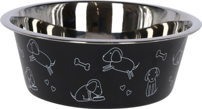 Afbeeldingen van Voederbak RVS zwart met motief 1800ml