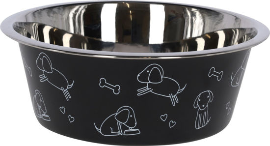 Afbeeldingen van Voederbak RVS zwart met motief 1800ml