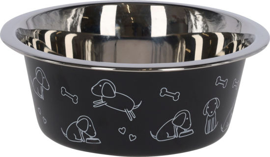 Afbeeldingen van Voederbak RVS zwart met motief 900ml