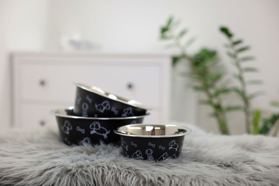 Afbeeldingen van Voederbak RVS zwart met motief 900ml