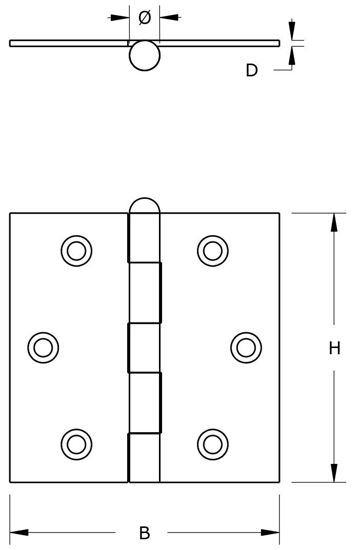 Afbeeldingen van Scharnier verzinkt, rechte hoeken losse pen 51x51cm