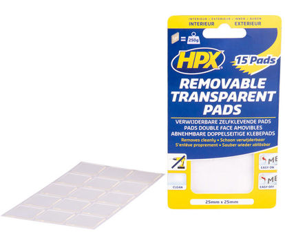 Afbeeldingen van Dubbelz.verwijderbare transp.pads (15 stuks)  25mm x 25mm tr