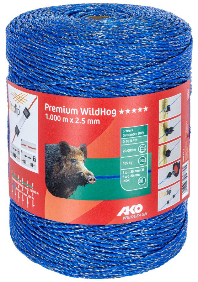 Afbeeldingen van AKO Premium WildHog schrikdraad blauw 6x 0.25, 1000m