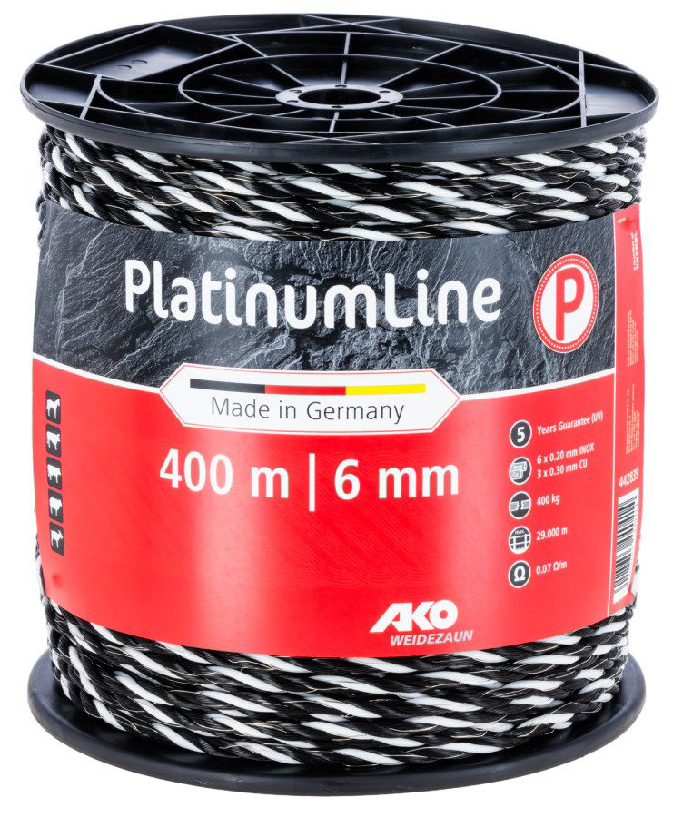 Afbeeldingen van AKO PlatinumLine Afrasteringskoord  6mm - 400m wit/zwart