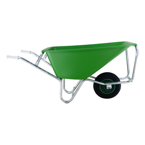 Afbeeldingen van Kruiwagen Fort F&S, 165L Groen HDPE bak, verzinkt onderstel
