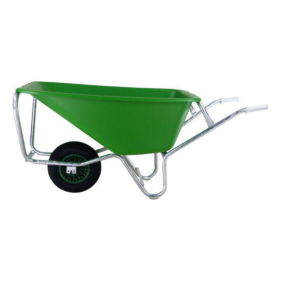 Afbeeldingen van Kruiwagen Fort F&S, 165L Groen HDPE bak, verzinkt onderstel