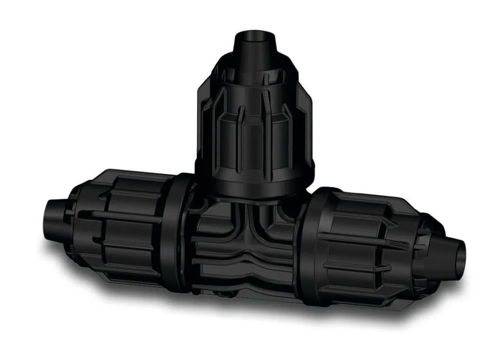 Afbeeldingen van T-stuk 90°PP 16 mm quick joint 6bar zwart v.bevloeiingsslang