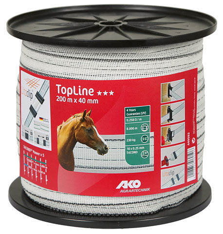 Afbeeldingen van AKO TopLine schriklint wit/zwart 4cm-200m