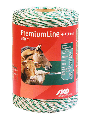 AKO Producten/ premiumline schrikdraad wit groen 3rvs 3koper 250m