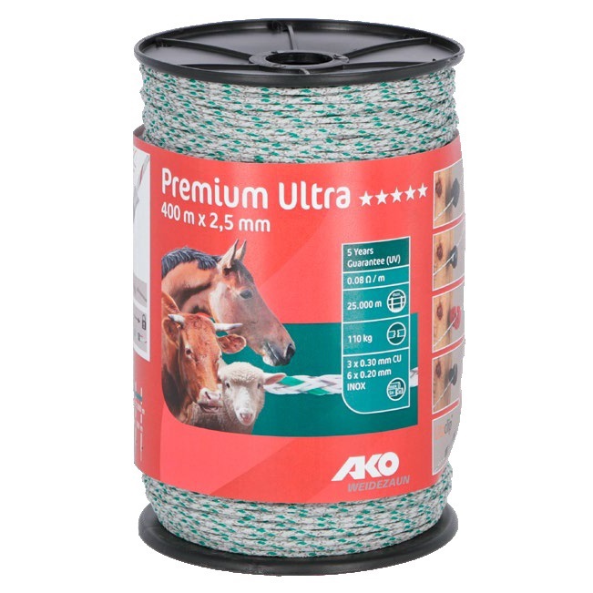 AKO Producten/ premium ultra schrikdraad wit groen 2 5mm 400m