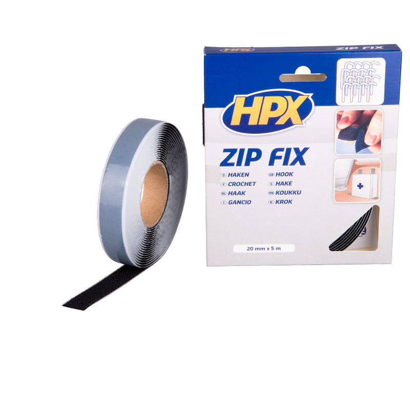 HPX Producten/zip fix klittenband haak zwart 20mm x 5m